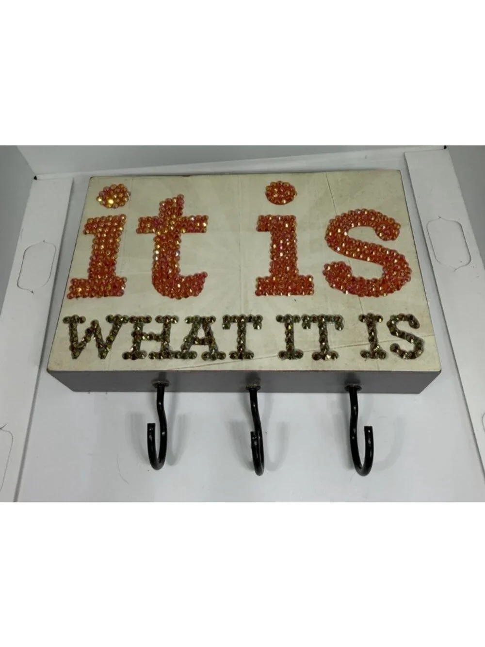 Key Holder Wall Mount : It Is What It Is Handmade Bedazzled Diamond Art Beads